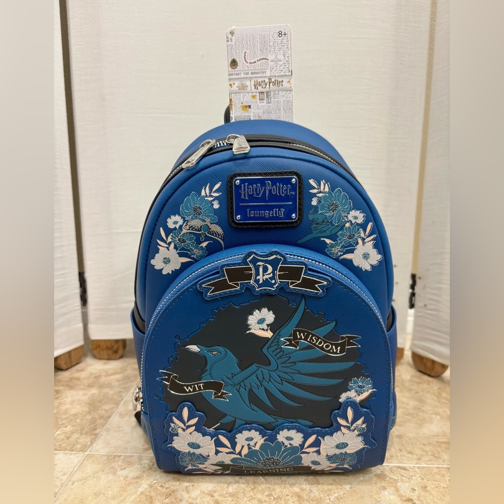 Loungefly Blue Harry Potter Ravenclaw Backpack Floral mini backpack. NWT